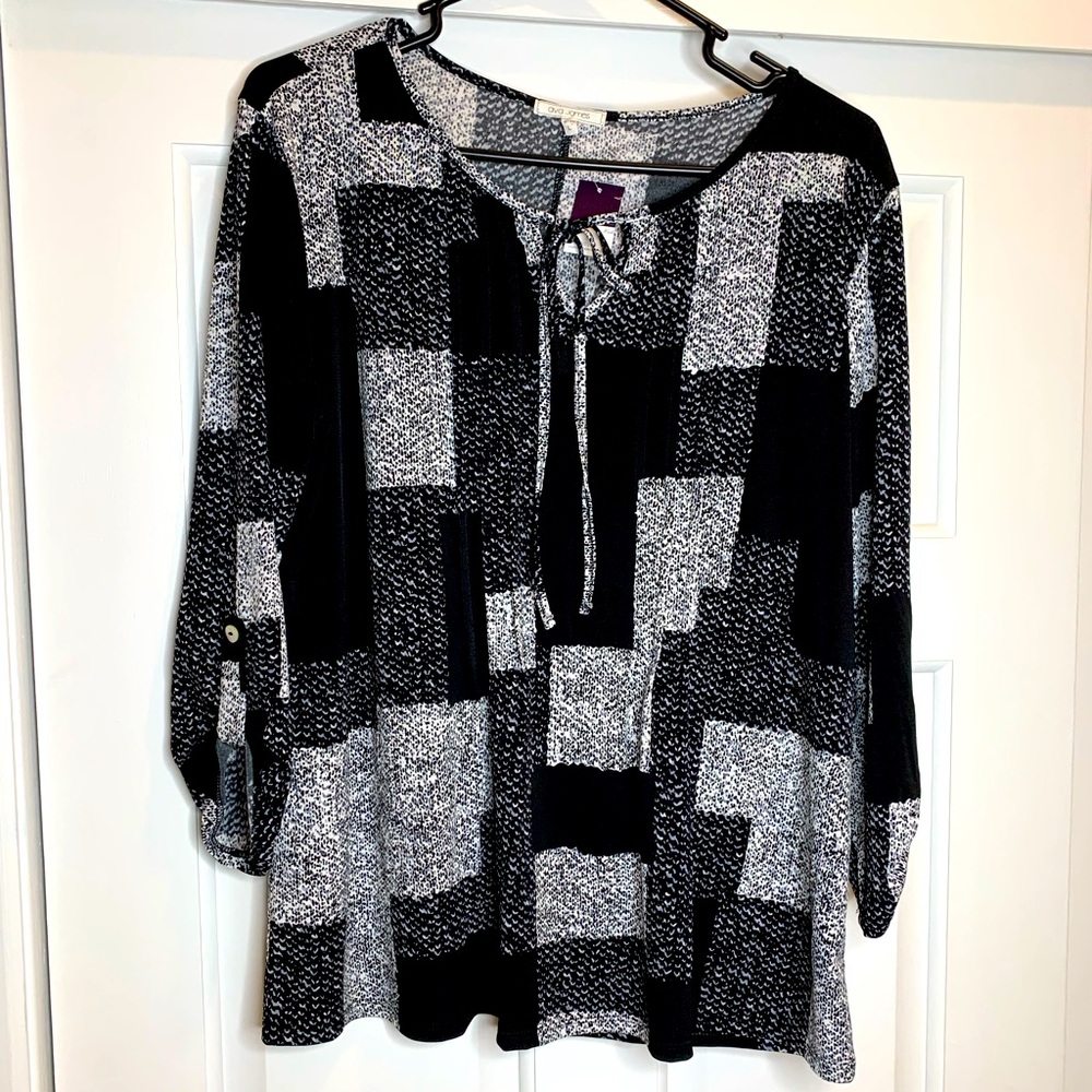 Ava James Stretch Patchwork Print Long Sleeve Blo… - image 1